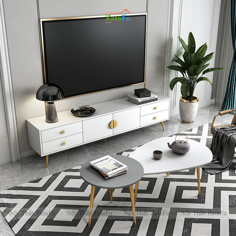 Kệ tivi chân crom mạ vàng hiện đại KTV-18