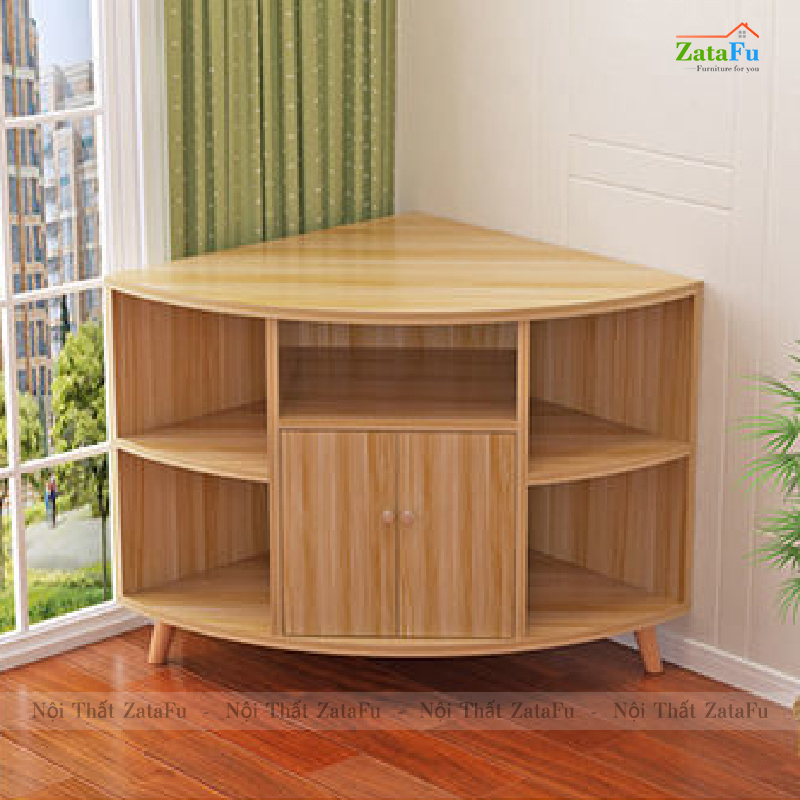 Tủ kệ tivi góc tường chân gỗ độc đáo KTV-41
