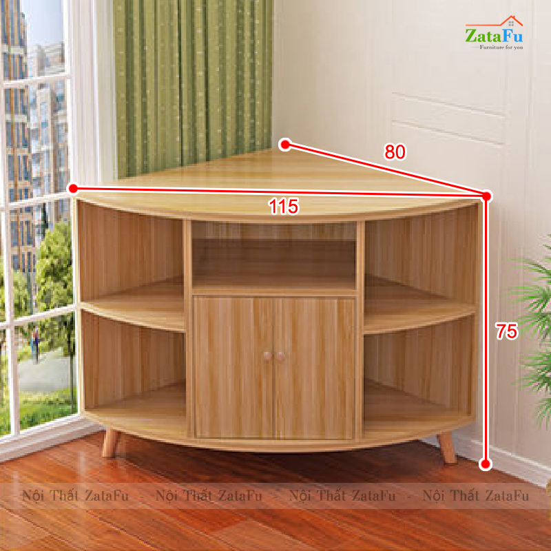 Tủ kệ tivi góc tường chân gỗ độc đáo KTV-41