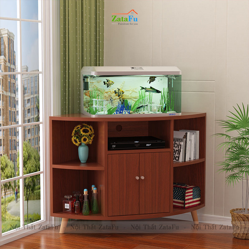 Tủ kệ tivi góc tường chân gỗ độc đáo KTV-41
