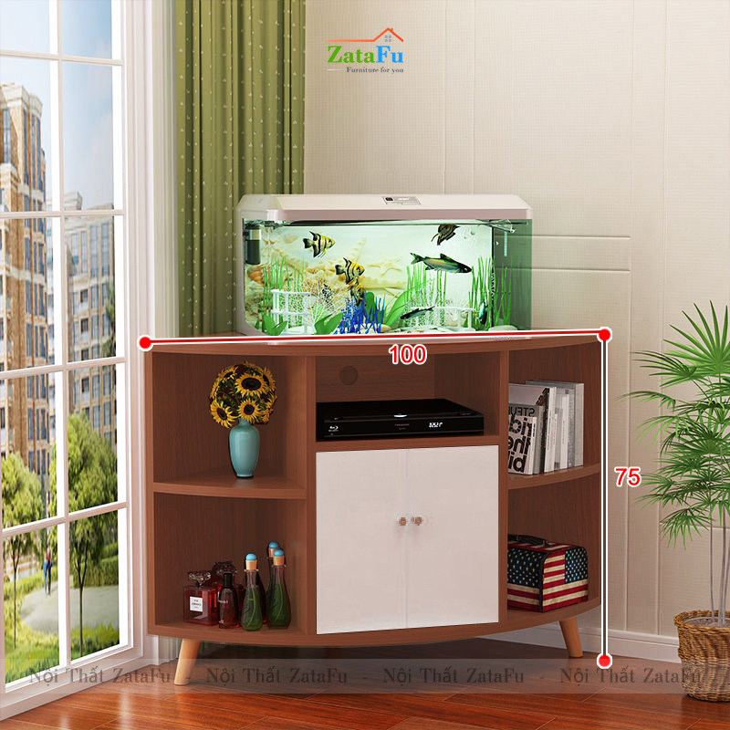 Tủ kệ tivi góc tường chân gỗ độc đáo KTV-41