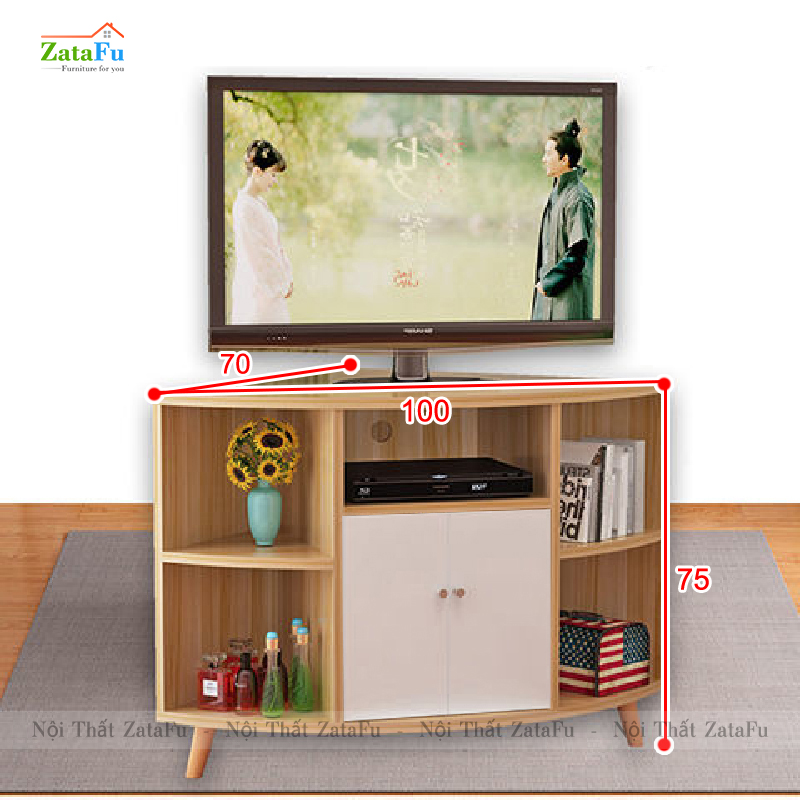Tủ kệ tivi góc tường chân gỗ độc đáo KTV-41