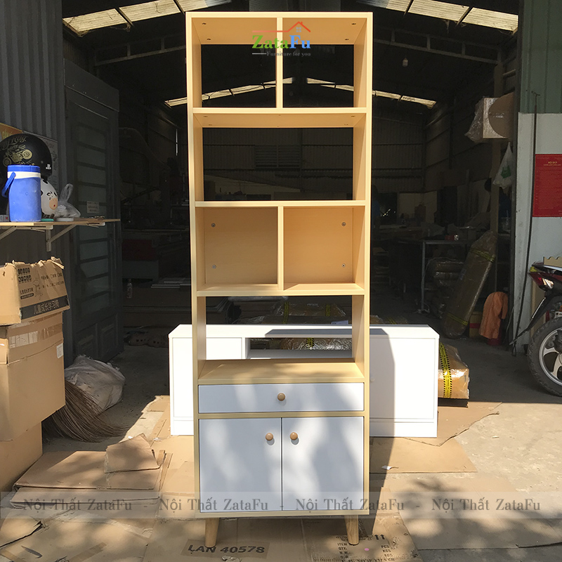 Tủ trang trí đựng sách chân gỗ KTT-22