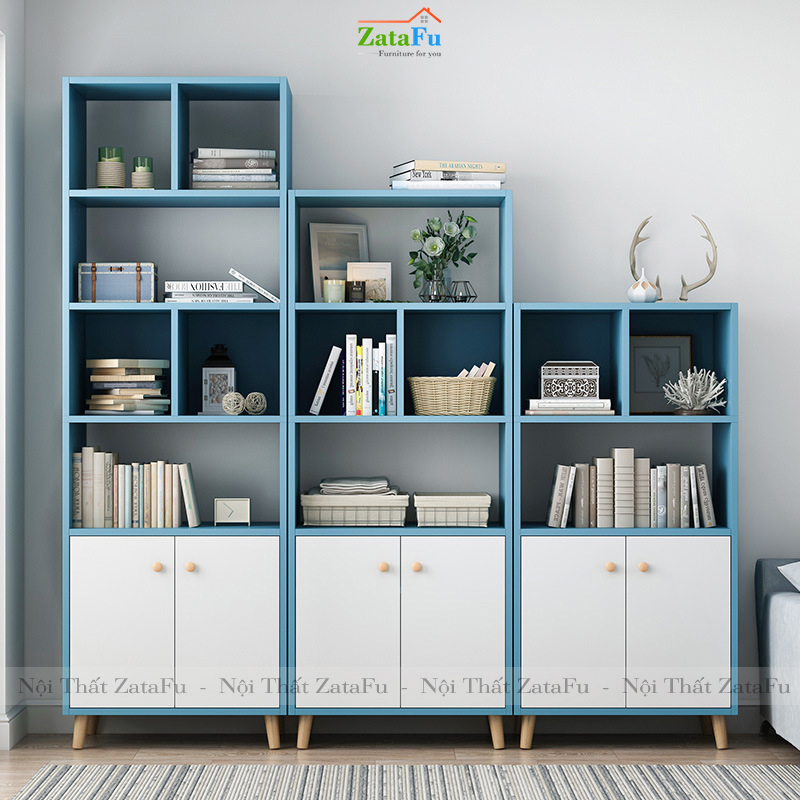 Tủ Sách Chân Gỗ Trang Trí KTT-24