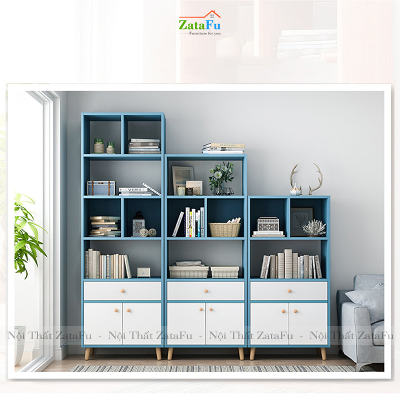 Tủ trang trí đựng sách chân gỗ KTT-22