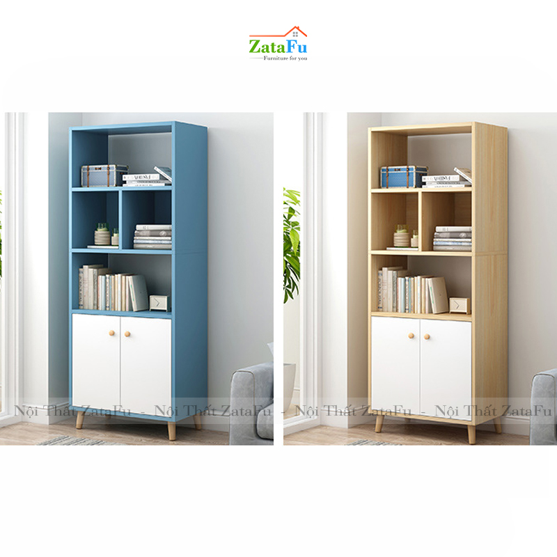 Tủ Sách Chân Gỗ Trang Trí KTT-24