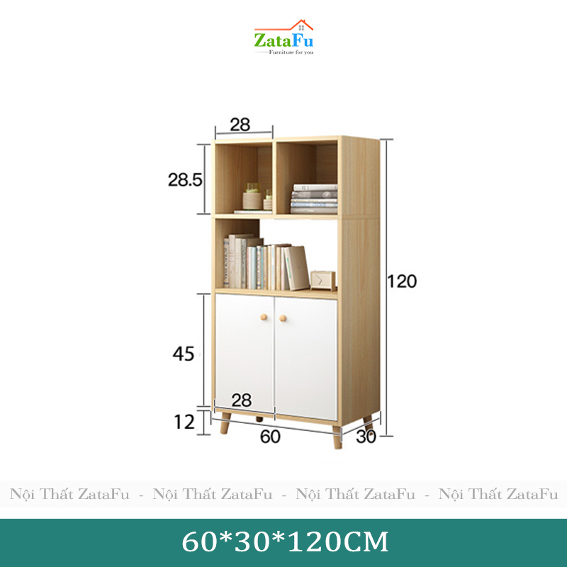 Tủ Sách Chân Gỗ Trang Trí KTT-24
