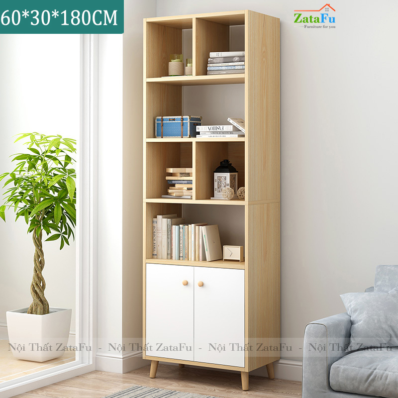 Tủ Sách Chân Gỗ Trang Trí KTT-24