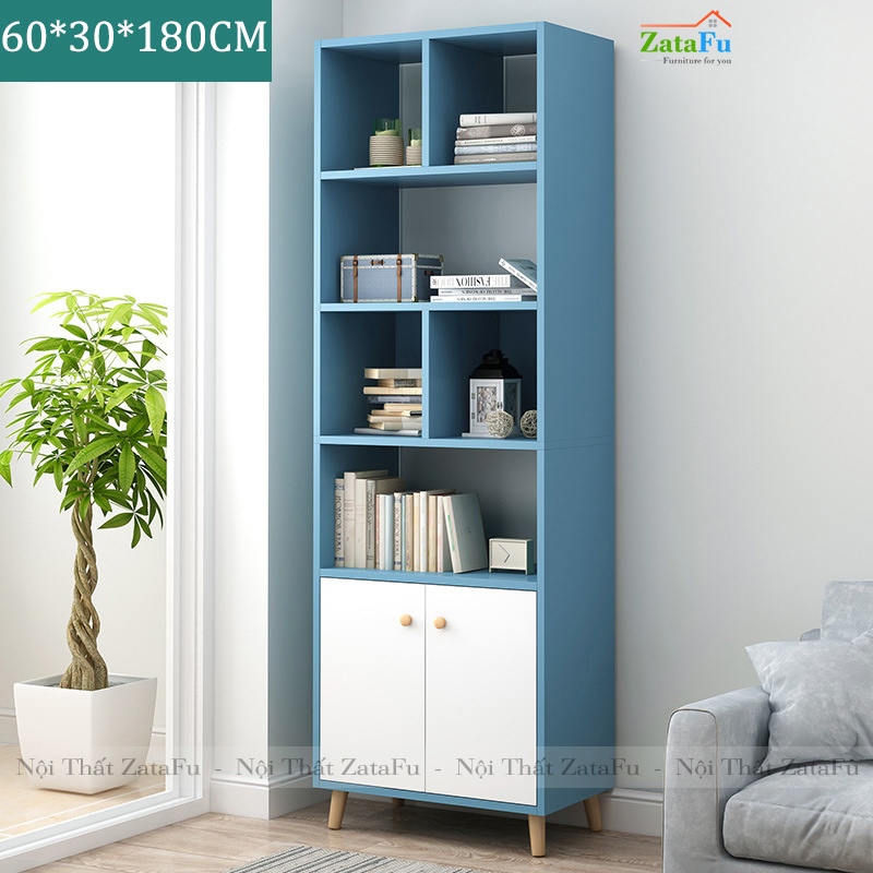 Tủ Sách Chân Gỗ Trang Trí KTT-24