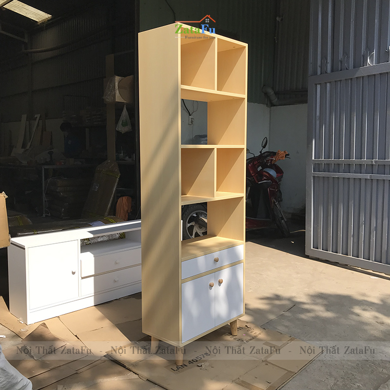 Tủ trang trí đựng sách chân gỗ KTT-22