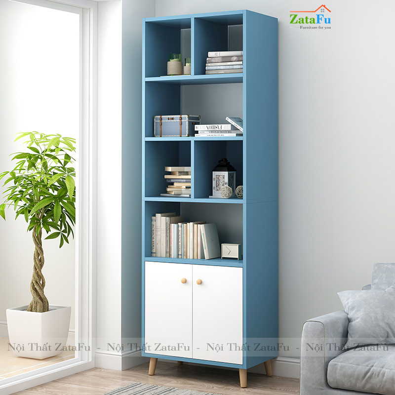 Tủ Sách Chân Gỗ Trang Trí KTT-24