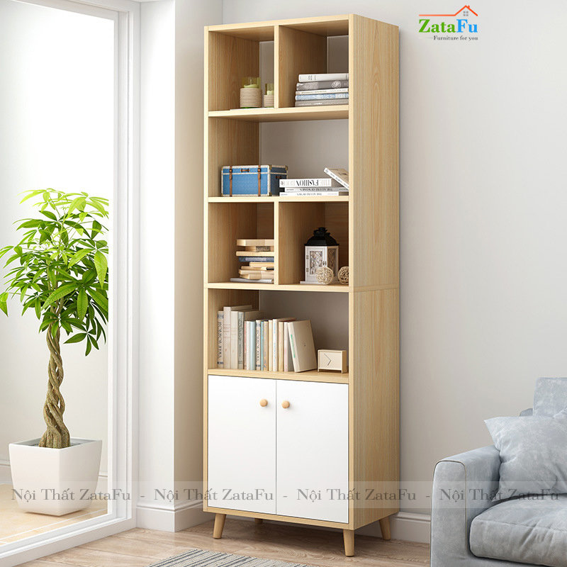 Tủ Sách Chân Gỗ Trang Trí KTT-24