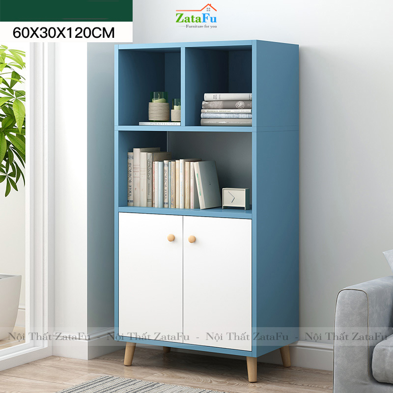 Tủ Sách Chân Gỗ Trang Trí KTT-24