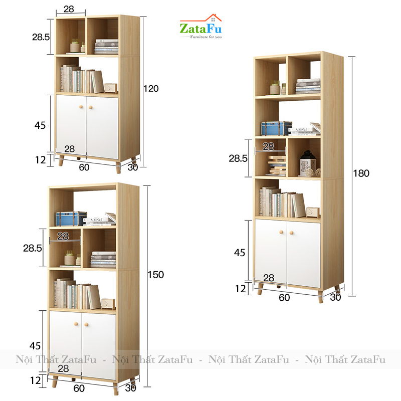 Tủ Sách Chân Gỗ Trang Trí KTT-24