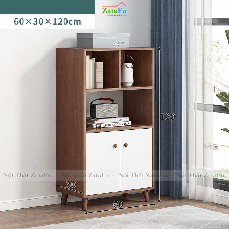 Tủ Sách Chân Gỗ Trang Trí KTT-24