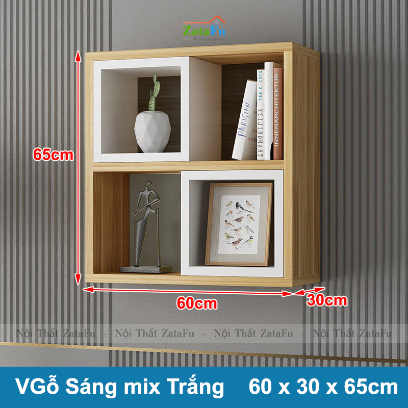 Tủ kệ giá sách gỗ trang trí treo tường đa sắc KTT-62