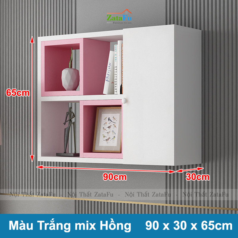 Tủ kệ giá sách gỗ trang trí treo tường đa sắc KTT-62