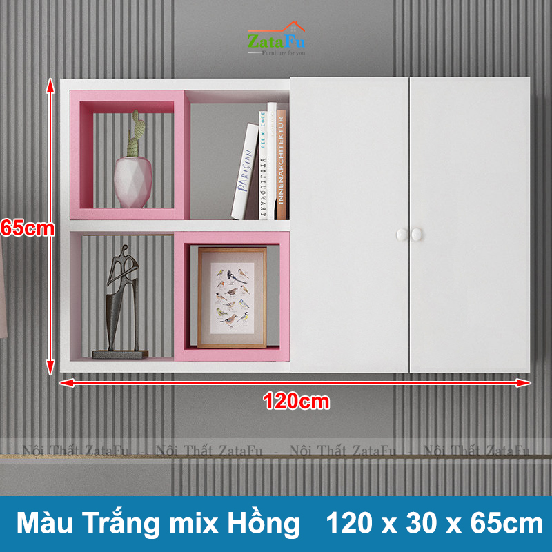 Tủ kệ giá sách gỗ trang trí treo tường đa sắc KTT-62