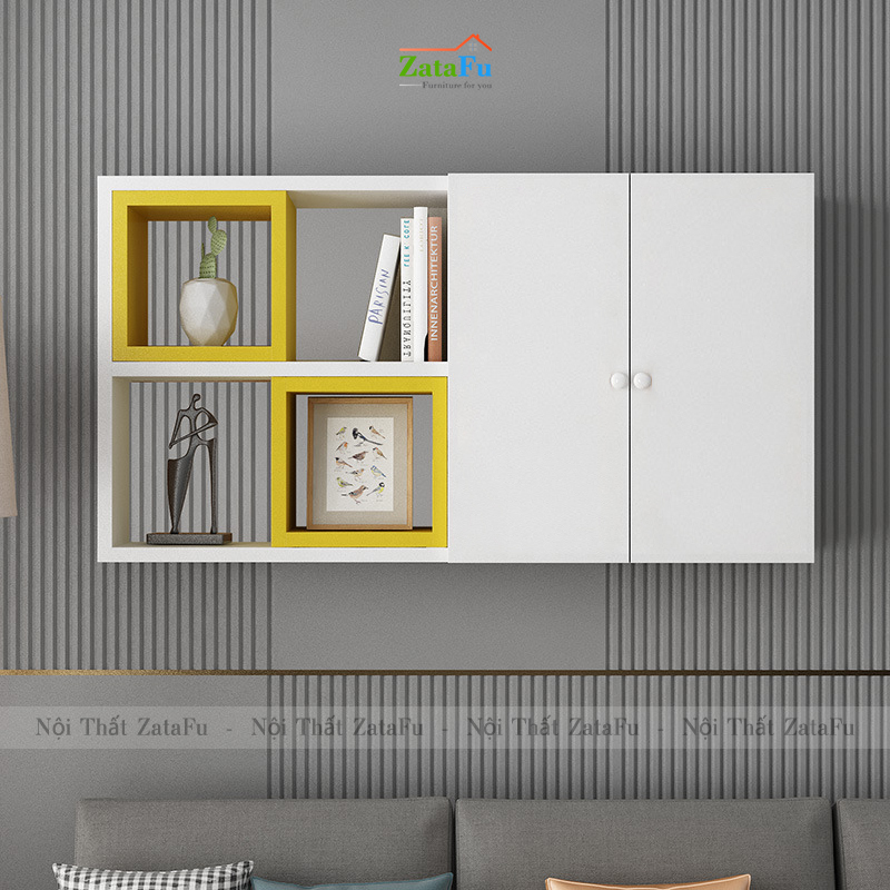 Tủ kệ giá sách gỗ trang trí treo tường đa sắc KTT-62