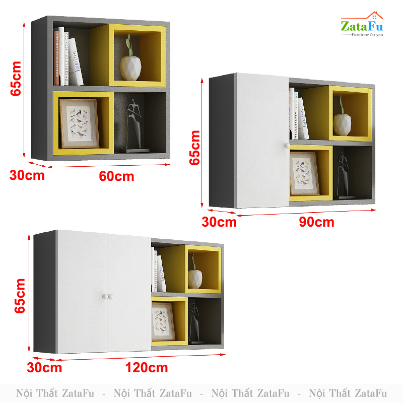 Tủ kệ giá sách gỗ trang trí treo tường đa sắc KTT-62
