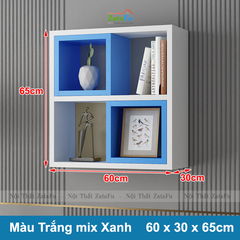 Tủ kệ giá sách gỗ trang trí treo tường đa sắc KTT-62