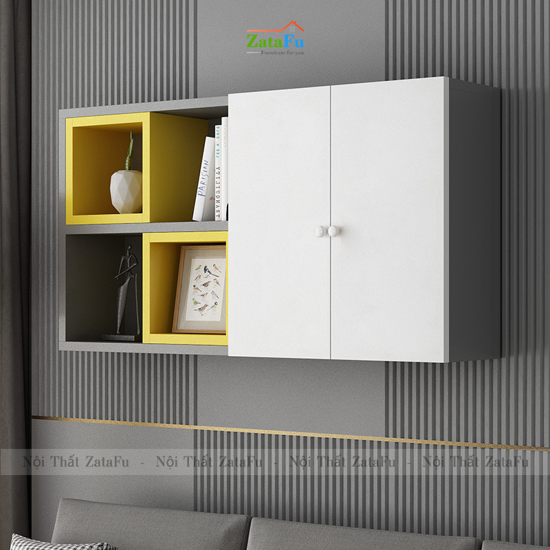 Tủ kệ giá sách gỗ trang trí treo tường đa sắc KTT-62