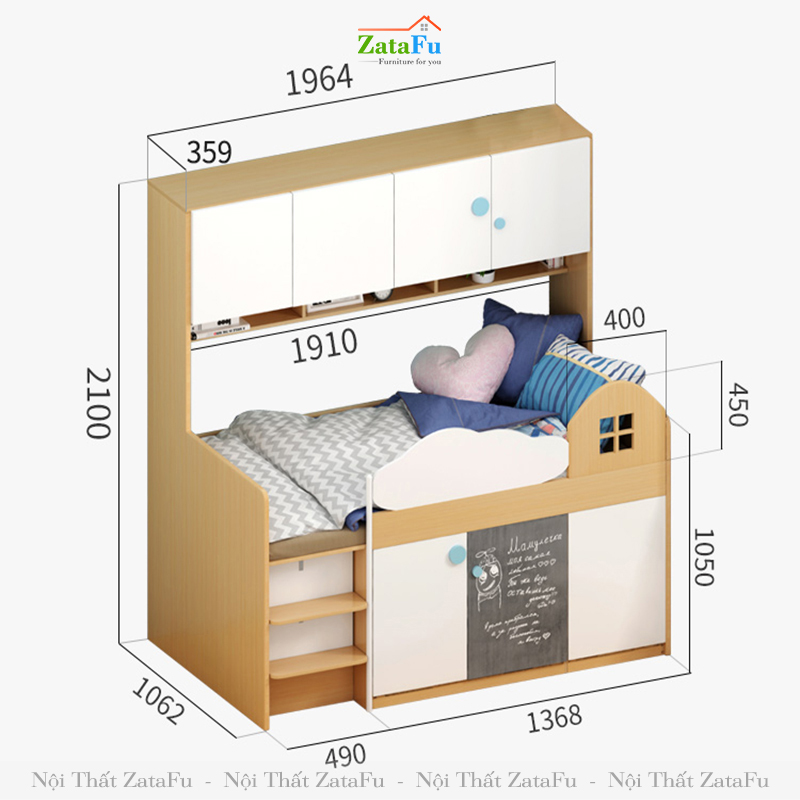 Giường ngủ cho bé kèm tủ quần áo và kệ GG-04