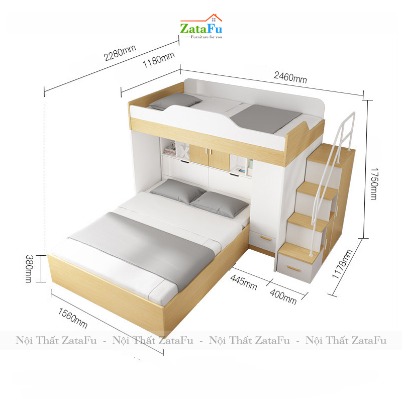 Giường tầng 2-3 người hiện đại kèm tủ kệ trang trí GG-09