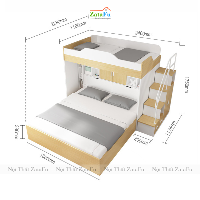 Giường tầng 2-3 người hiện đại kèm tủ kệ trang trí GG-09