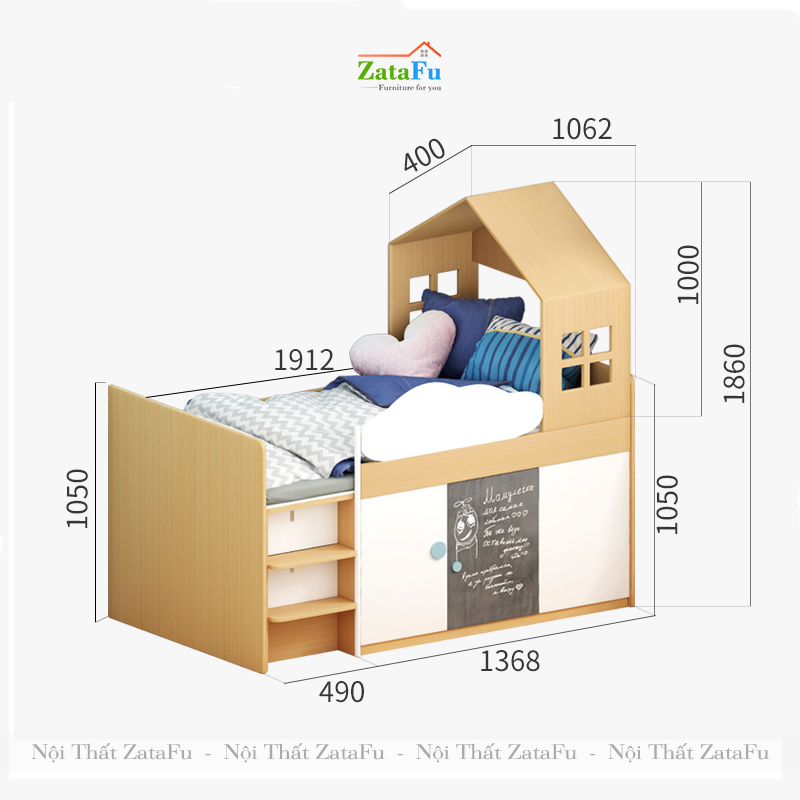 Giường ngủ cho bé kèm tủ quần áo và kệ GG-04