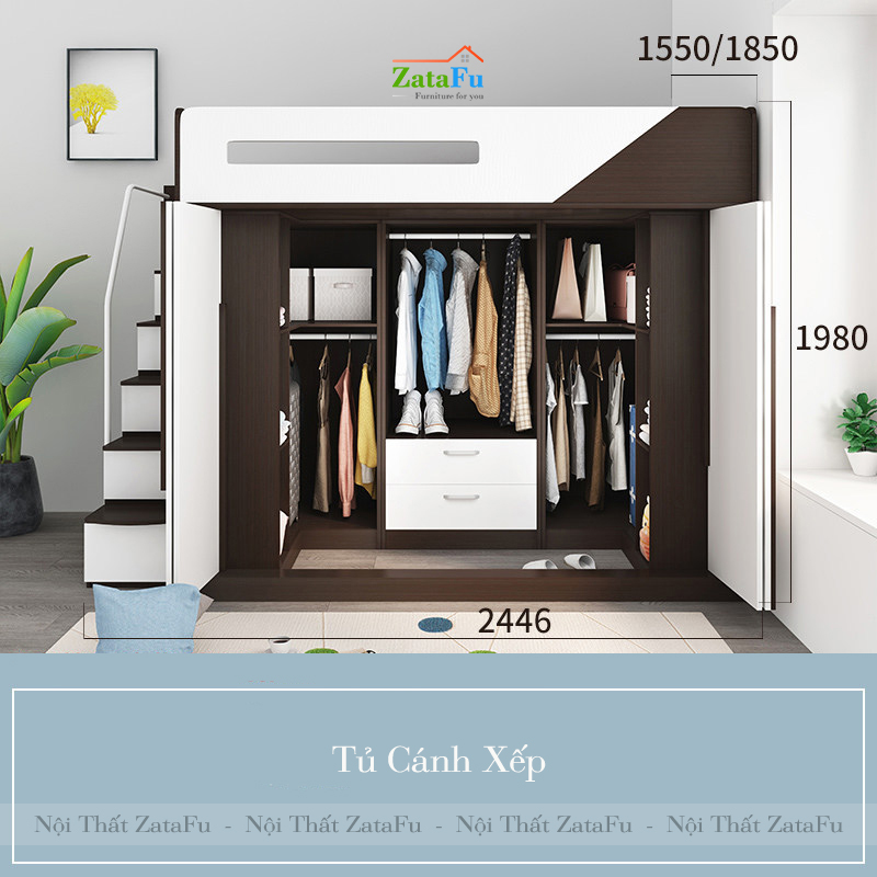 Giường tầng đôi 2 người tích hợp không gian tủ quần áo GG-08