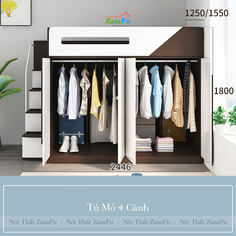 Giường tầng đôi 2 người tích hợp không gian tủ quần áo GG-08