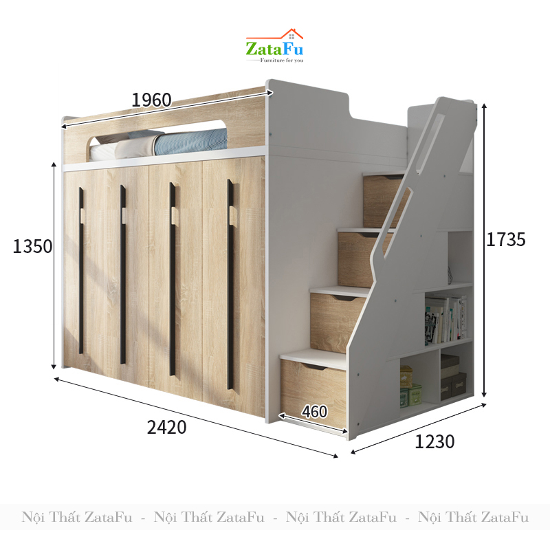 Giường tầng cho trẻ tích hợp tủ quần áo và ngăn đựng sách GG-07
