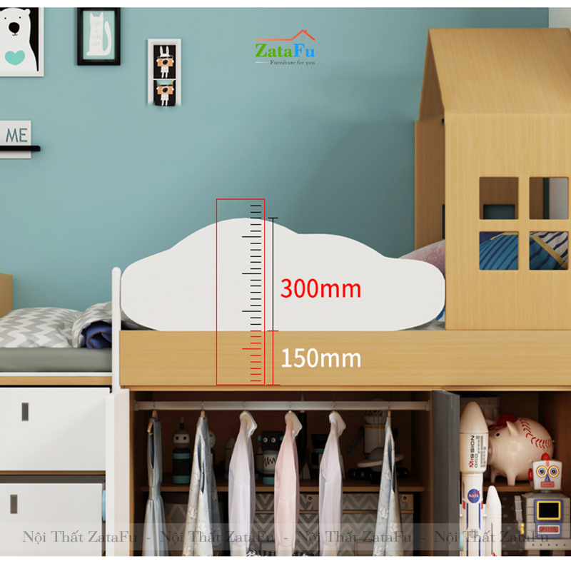 Giường ngủ cho bé kèm tủ quần áo và kệ GG-04