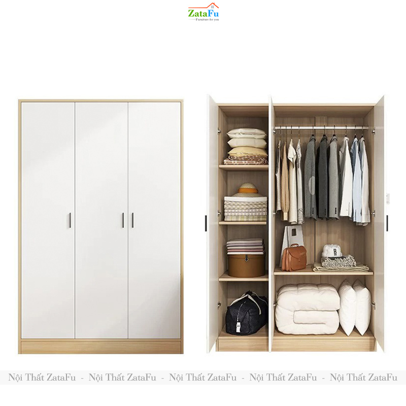 Tủ Quần Áo Gỗ Công Nghiệp MDF 3 Cánh Ván Dày 17mm Cánh Cửa Dùng Bản Lề Giảm Chấn TQA-63