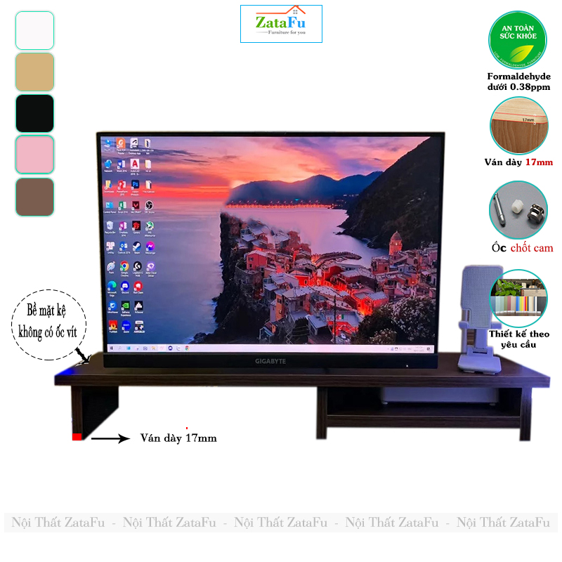 Kệ Kê Màn Hình Máy Tính Gỗ Decor Để Bàn Làm Việc KVT-06