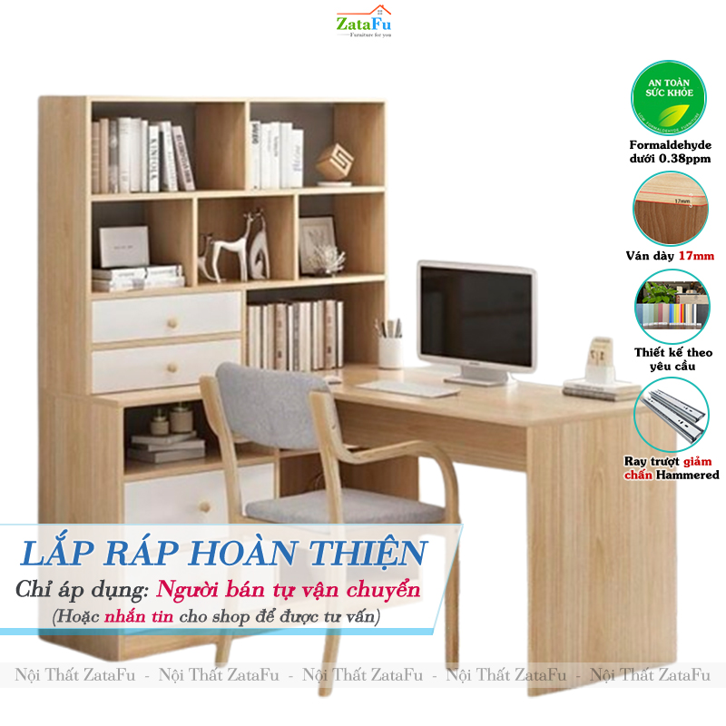 Bàn Làm Việc Kèm Kệ Sách Góc Tường Phong Cách Bắc Âu BLV-152 ZataFu
