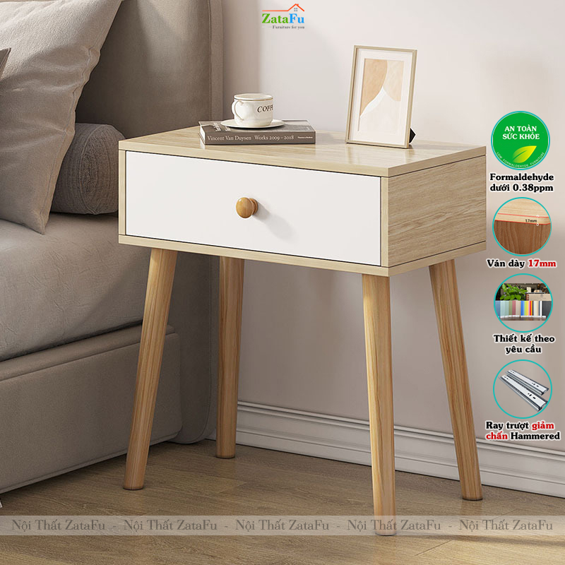 Tủ Đầu Giường Chân Gỗ Có Ngăn Kéo Và Không Ngăn Kéo Gỗ MDF TDG-39 ZataFu