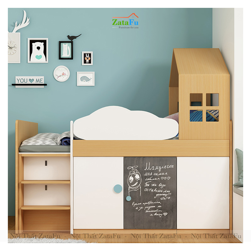 Giường ngủ cho bé kèm tủ quần áo và kệ GG-04
