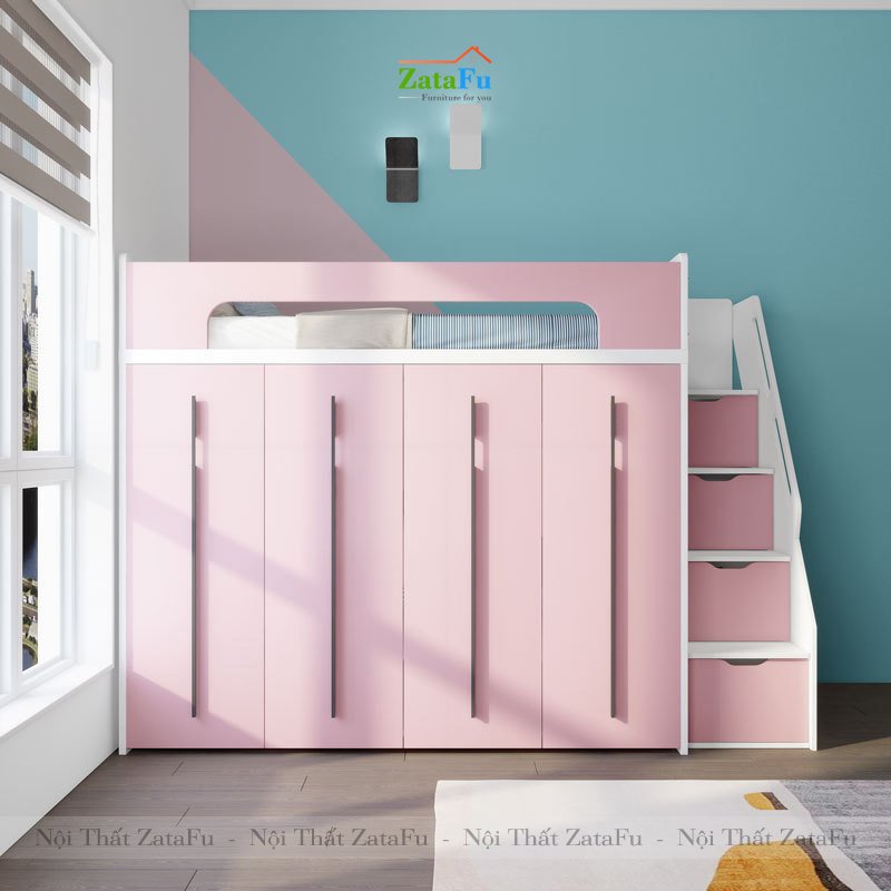 Giường tầng cho trẻ tích hợp tủ quần áo và ngăn đựng sách GG-07