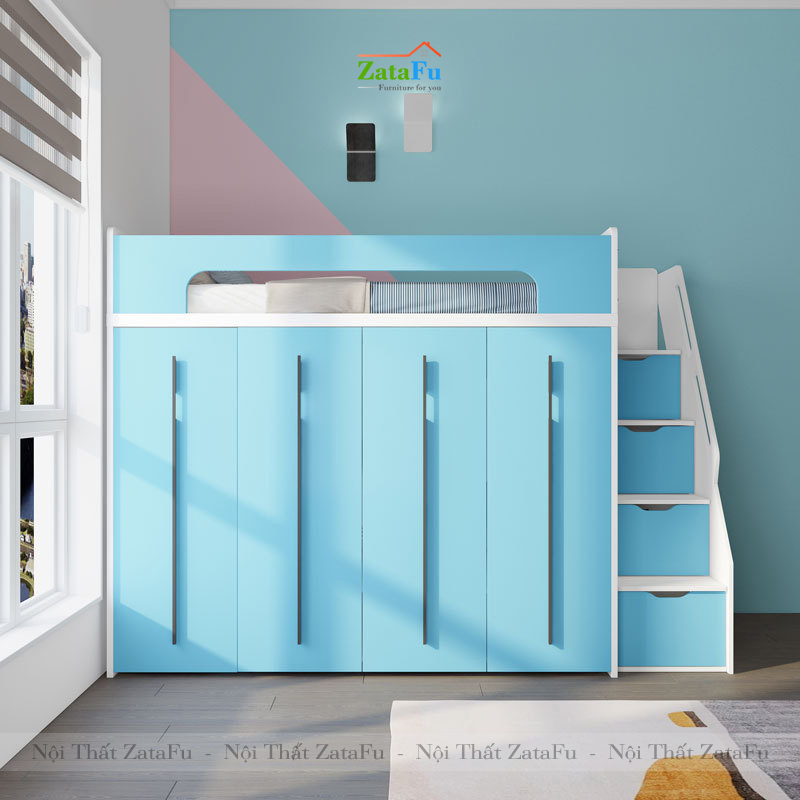 Giường tầng cho trẻ tích hợp tủ quần áo và ngăn đựng sách GG-07