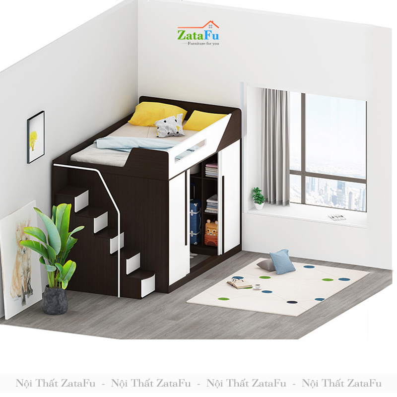 Giường tầng đôi 2 người tích hợp không gian tủ quần áo GG-08