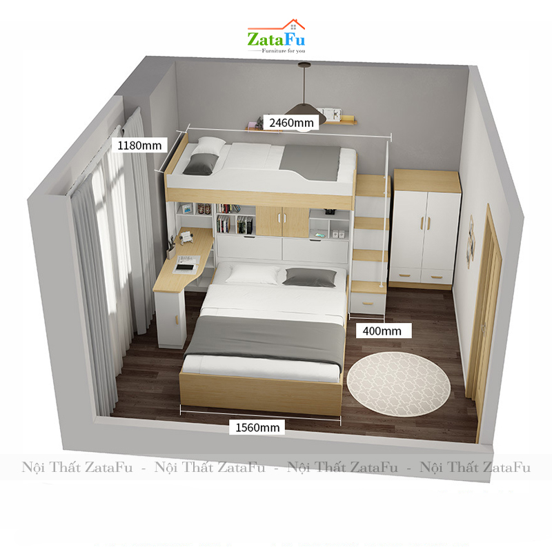 Giường tầng 2-3 người hiện đại kèm tủ kệ trang trí GG-09