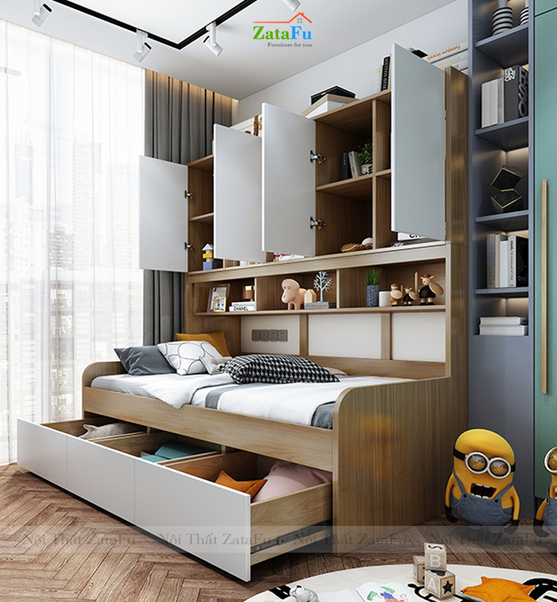 Giường ngủ đơn tích hợp ngăn kéo và tủ GG-02