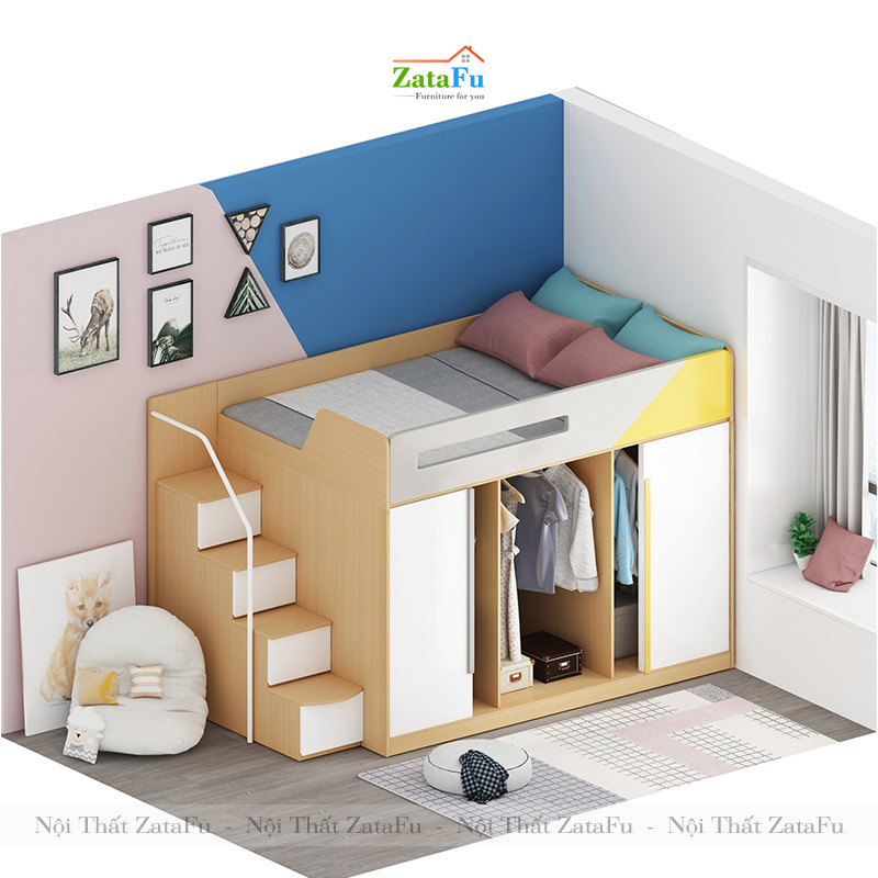 Giường tầng cho bé có tủ quần áo GG-06