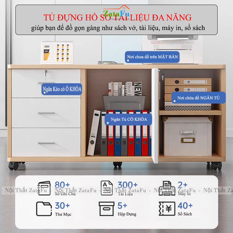 Tủ Kệ Đựng Hồ Sơ Tài Liệu Có Bánh Xe Xoay 360 Độ Có Khóa An Toàn TUTT-62 ZataFu