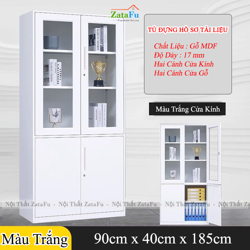Tủ Đựng Hồ Sơ Tài Liệu Có Cánh Kính Hiện Đại Gỗ MDF TUTT-57 ZataFu