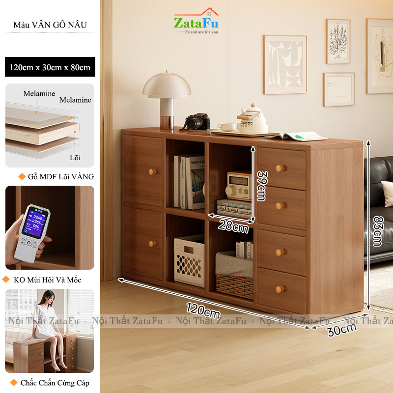 Tủ Gỗ Sách Trang Trí Nhiều Ngăn Gỗ MDF Hiện Đại TUTT-65 ZataFu