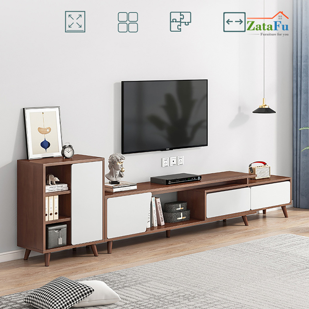 Tủ kệ tivi chân gỗ kéo giãn kích thước KTV-02