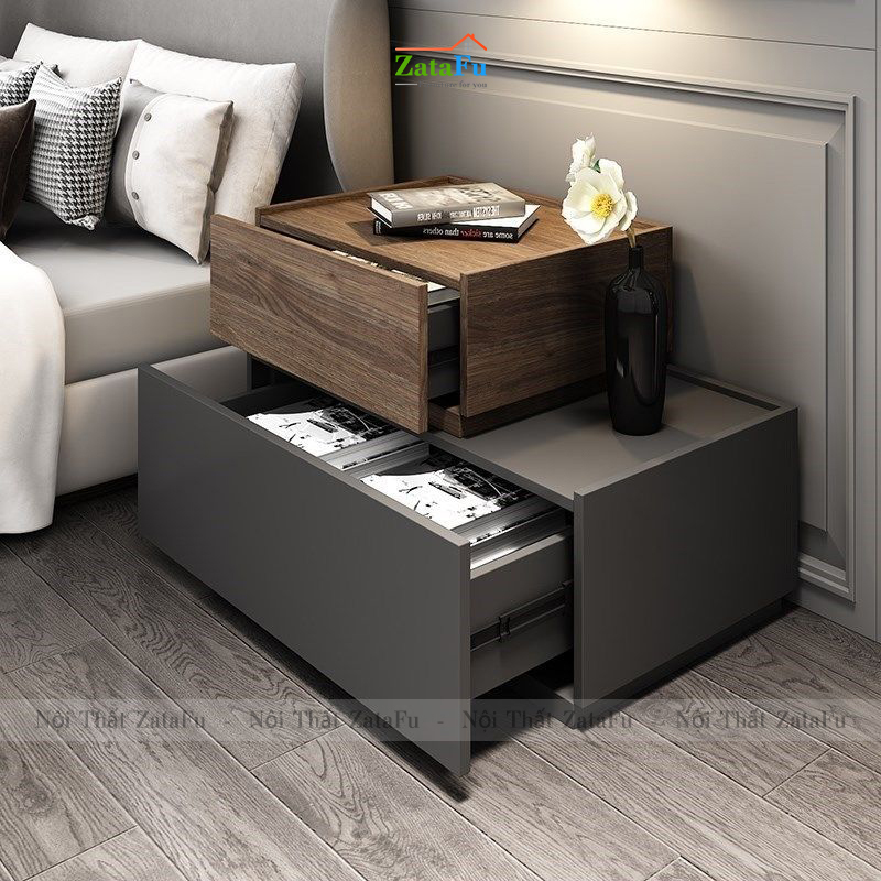 Tủ đầu giường gỗ 2 tầng kết hợp đa năng TDG-24